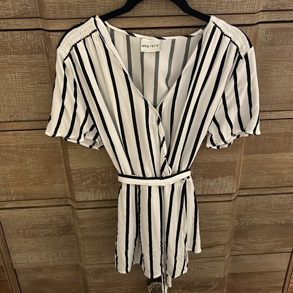 AVA & VIV Striped Wrap Peplum Blouse